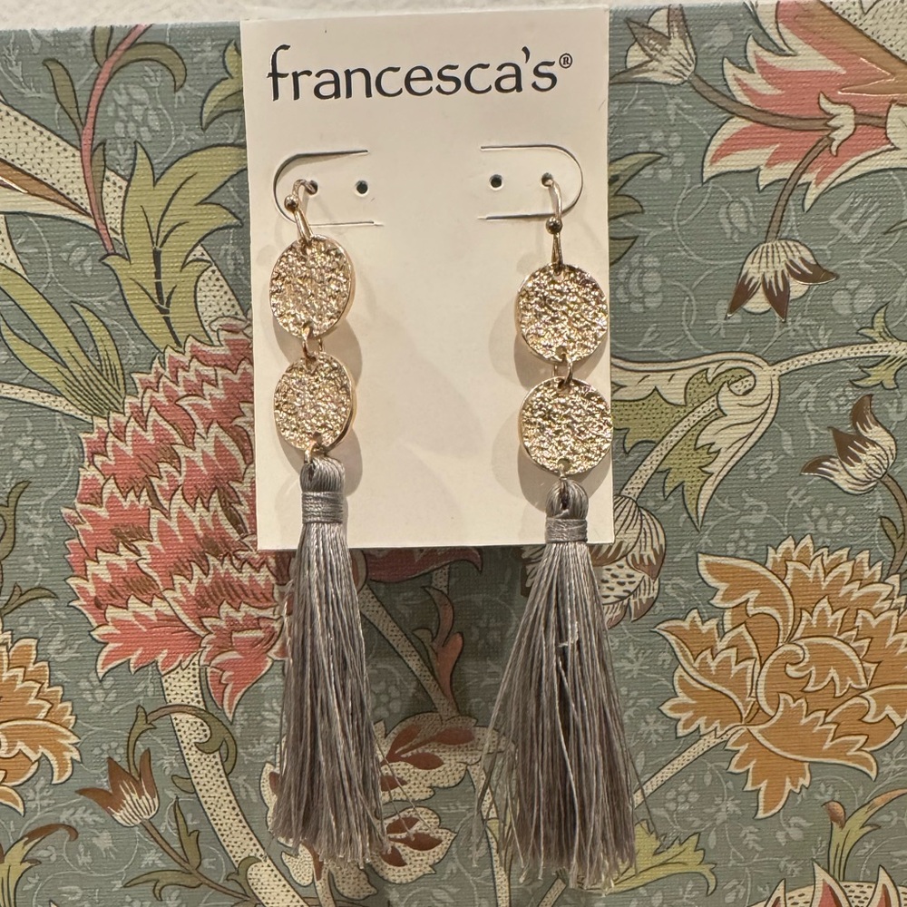 Elegant Gray and Gold Tassel Earrings